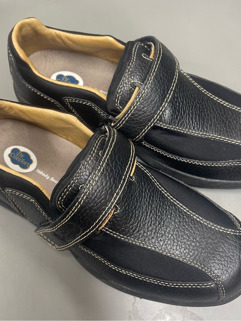 Dr. Comfort 8W Men's Black Leather Comfort Loafers Velcro Straps Diabetic Shoes